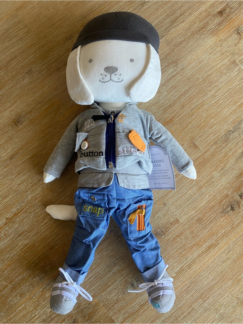 Pottery Barn Kids Gray and Blue Plush Puppy Learning Doll